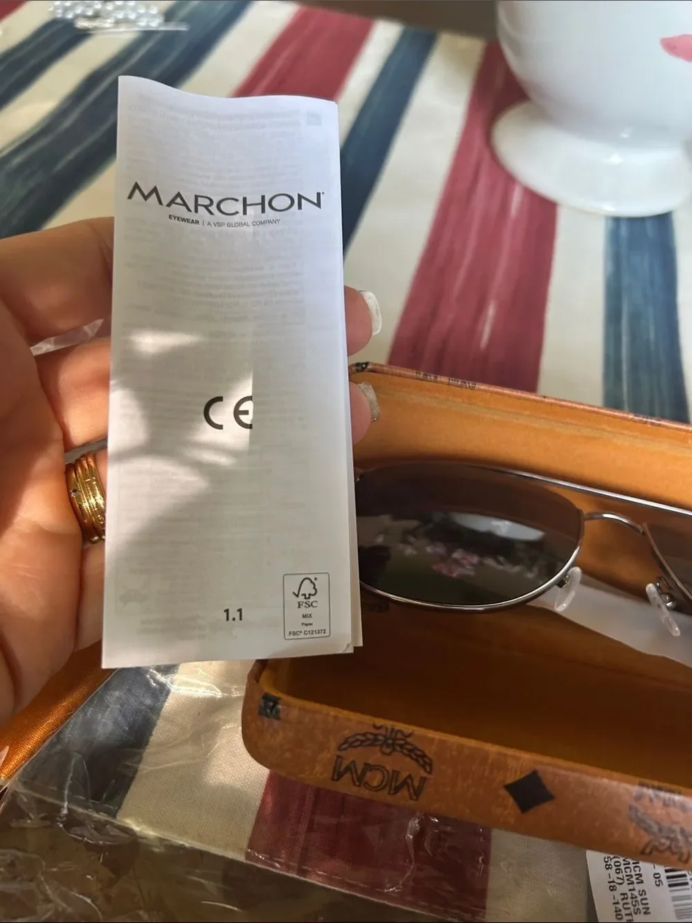 MCM aviator glasses with Cognac Logo Leather Eyewear Case with Gold Plaque new